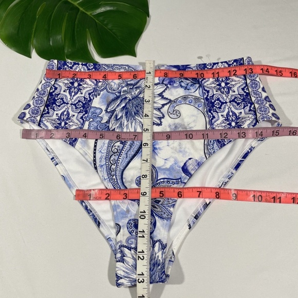 NEW RIVER ISLAND [ 10 US ] Floral High Waist Bikini‎ Bottoms In Blue - Picture 3 of 12